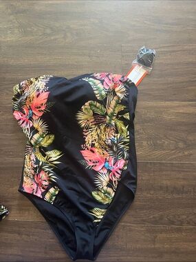Woman’s Black Tropical One-Piece Swimsuit - Floral Print
